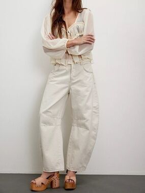 We The Free Cream Wide-Leg High-Rise Jeans